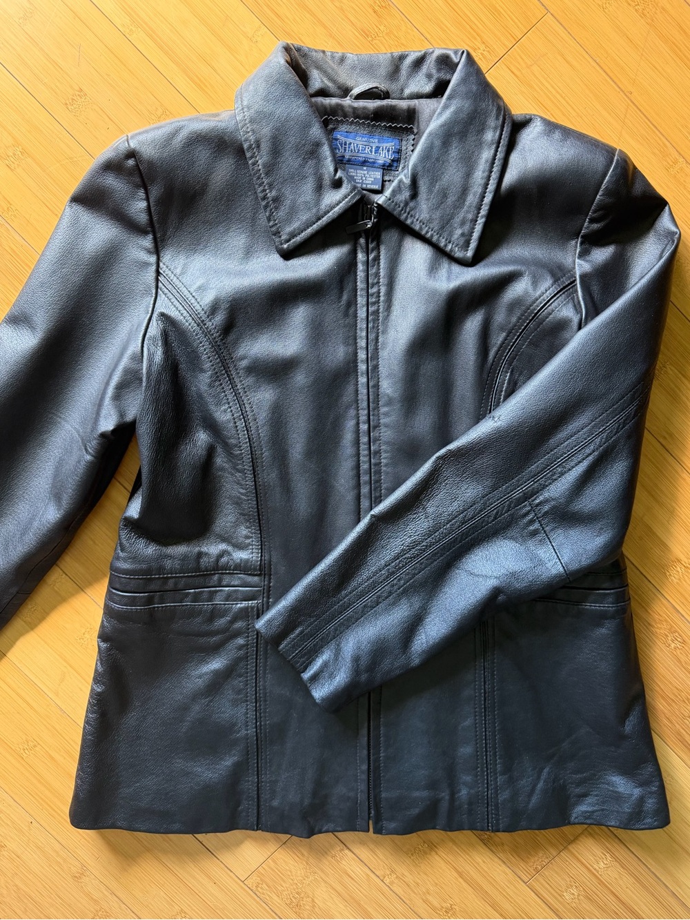 Vintage Style Genuine Leather Jacket • Black Fitted Zip Up • Shaver Lake